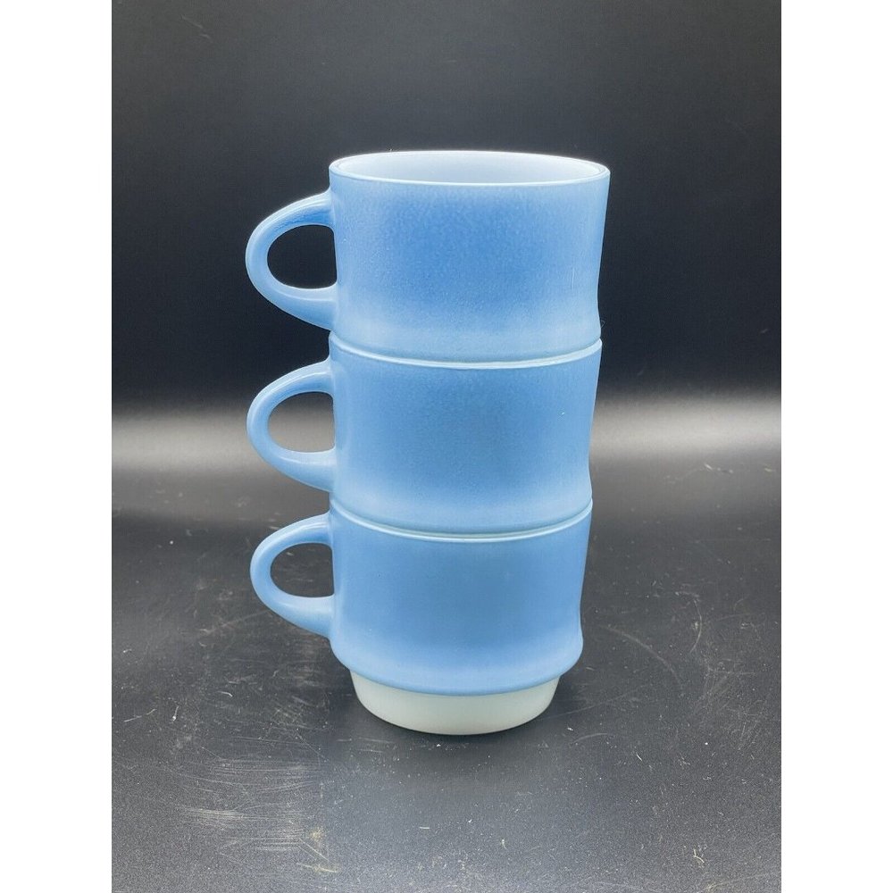 Coffee Cup Mug Vintage C Handle Fire King Blue Light Blue, Turquoise, White
